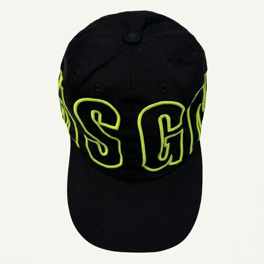 MSGM 블랙 네오그린 코튼 베이스볼 캡 1
