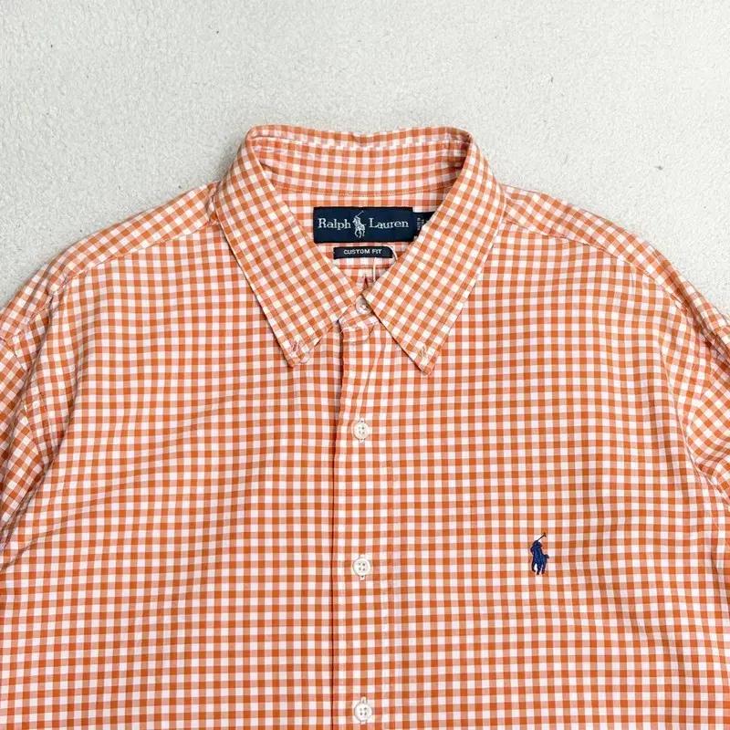 POLO 커스텀핏 오렌지 깅엄 셔츠 XL 4