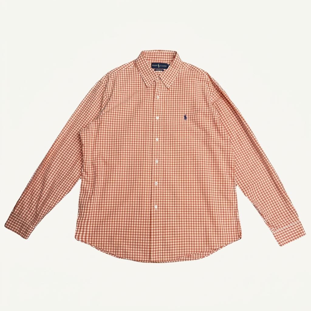 POLO 커스텀핏 오렌지 깅엄 셔츠 XL 1