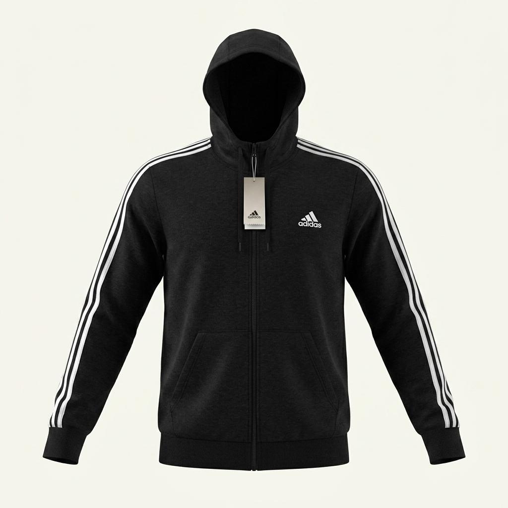 새상품 ADIDAS 에센셜-3 플리스 후드 집업 Men XL 1