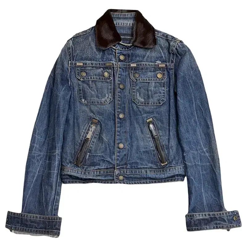 DSQUARED2 포니헤어 카라 크롭 클래식 데님자켓 38 2