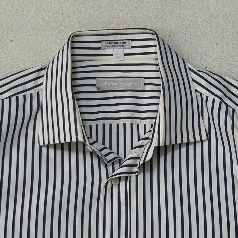 SALVATORE FERRAGAMO 와이드카라 스트라이프 셔츠 42 4