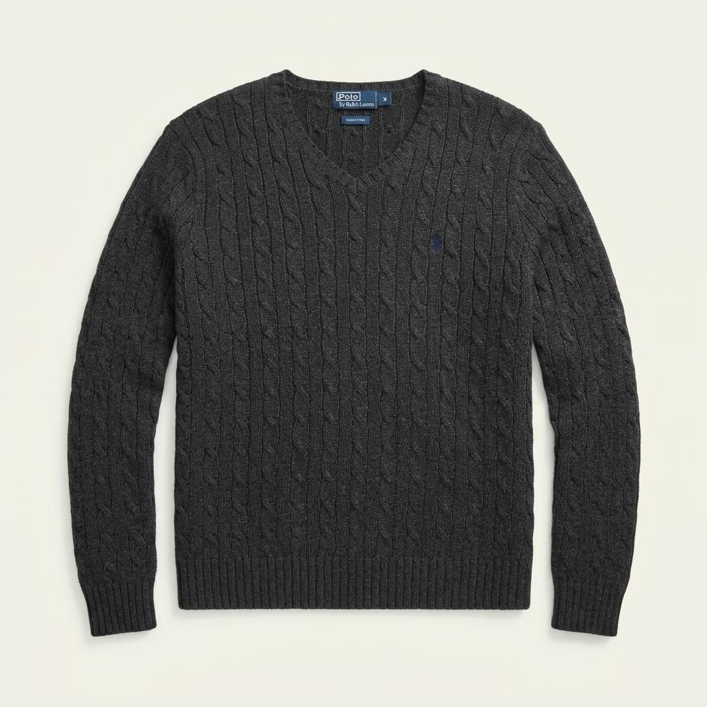 POLO BY RALPH LAUREN 차콜 케이블 브이넥 니트 M 1