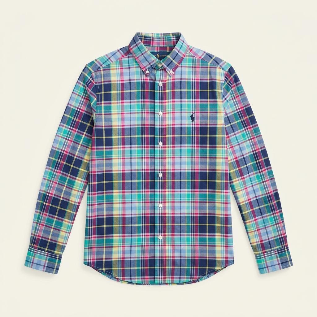 RALPH LAUREN 깅엄체크 셔츠 블루 L/G (14-16) 1
