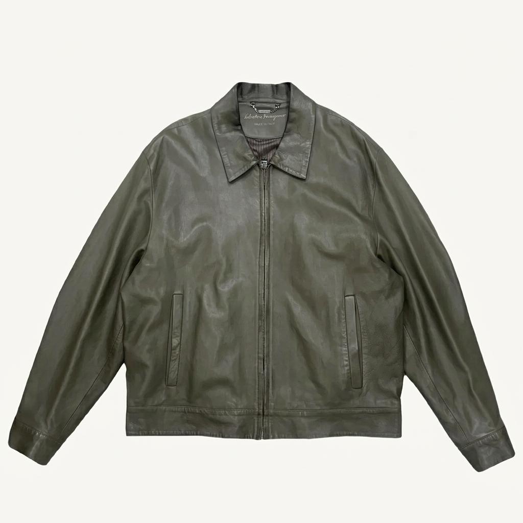 Salvatore FERRAGAMO 레더 자켓 카키 50 1