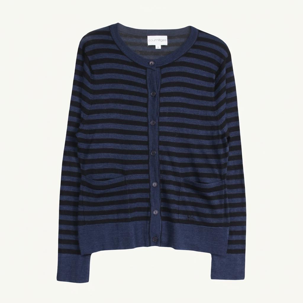 세일 #COURREGES 꾸레쥬 실크 100% 로고 스트라이프 가디건 (98113) 1