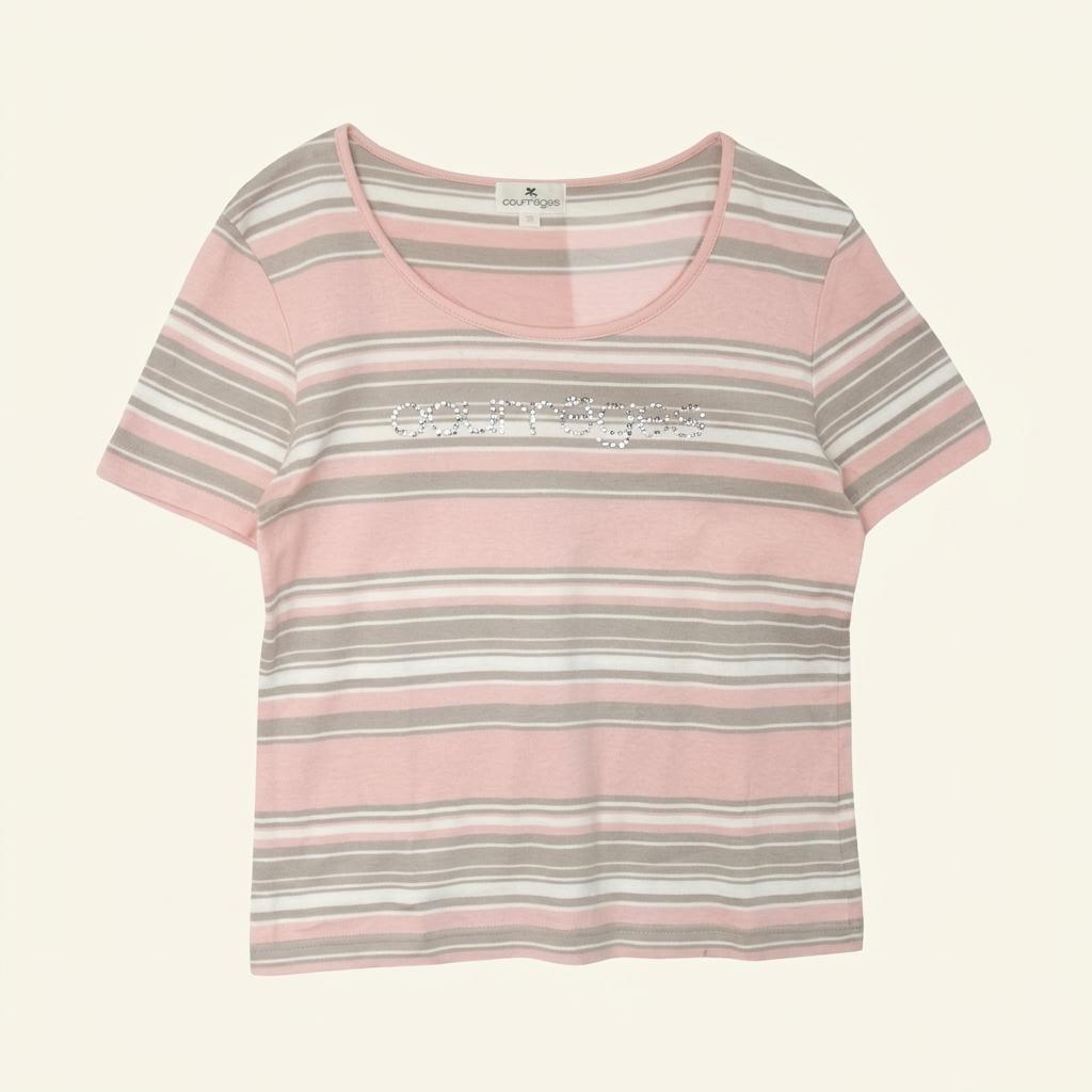 (70%세일) #COURREGES 꾸레쥬 코튼 로고 포인트 스트라이프 탑 (1959) 1