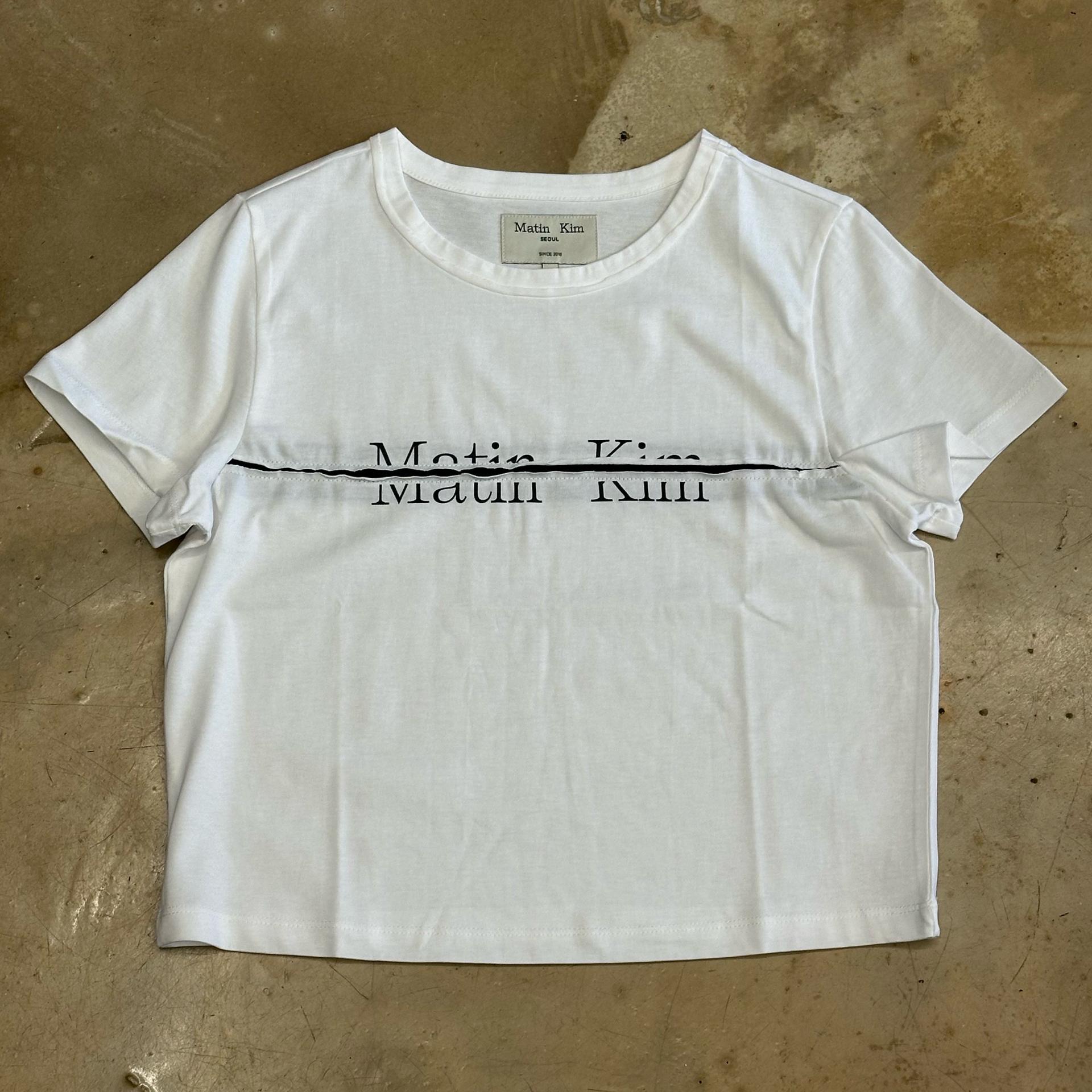 M 새상품 마뗑킴 여성용 빅로고 화이트 크롭 반팔 티 3