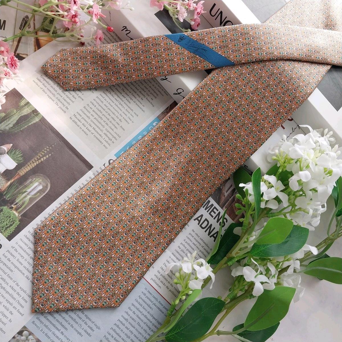 키미지마 실크 오렌지 패턴 넥타이 8.8cm A+등급 K2432 5