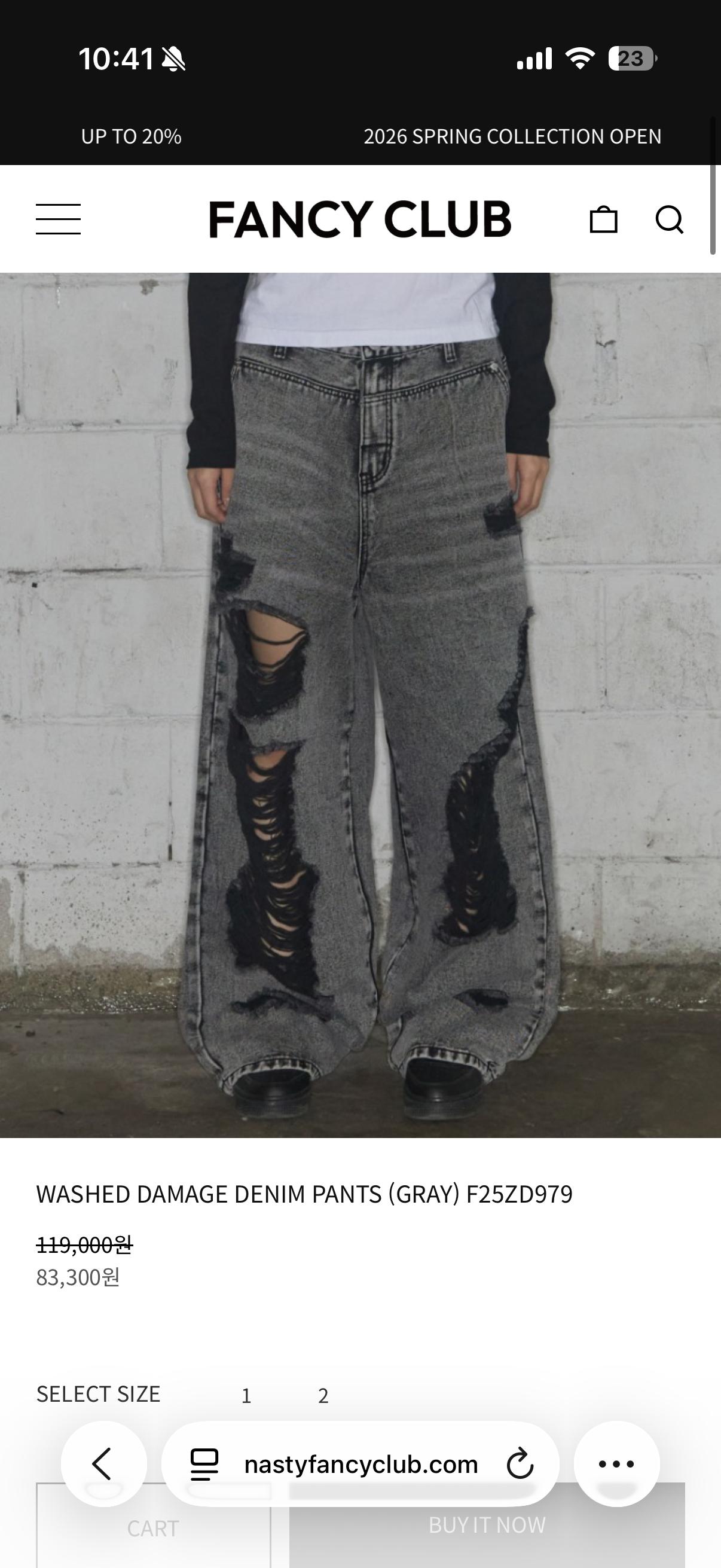 fancy club 데미지 와이드 데님 팬츠 gray 2