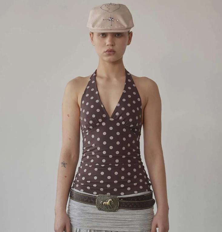 스컬프터 Dot Halter Top Brown