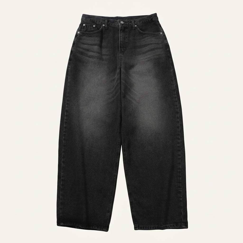 어니브 CAT BRUSH FADE WIDE DENIM PANTS RUSTY BLACK