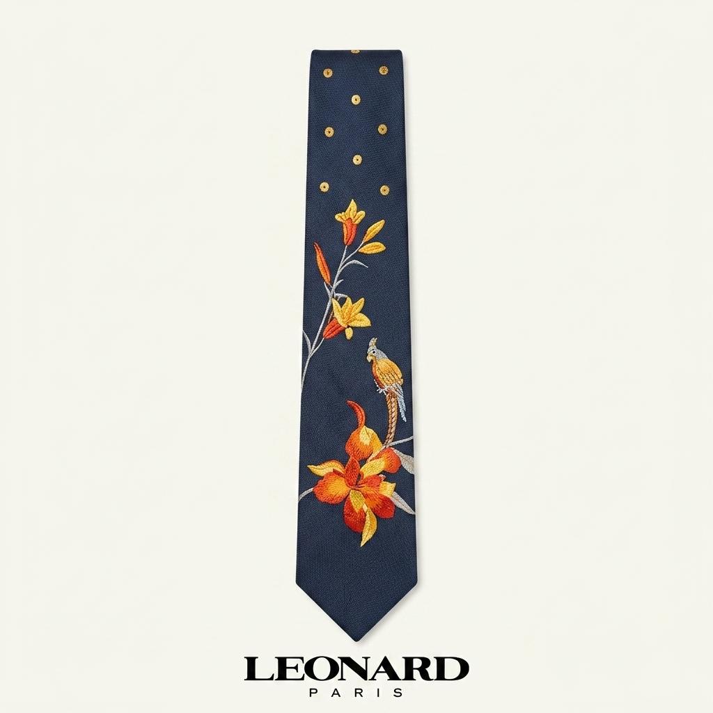 LEONARD 레오나드 넥타이 네이비 플라워 패턴 A+등급 K2481 1