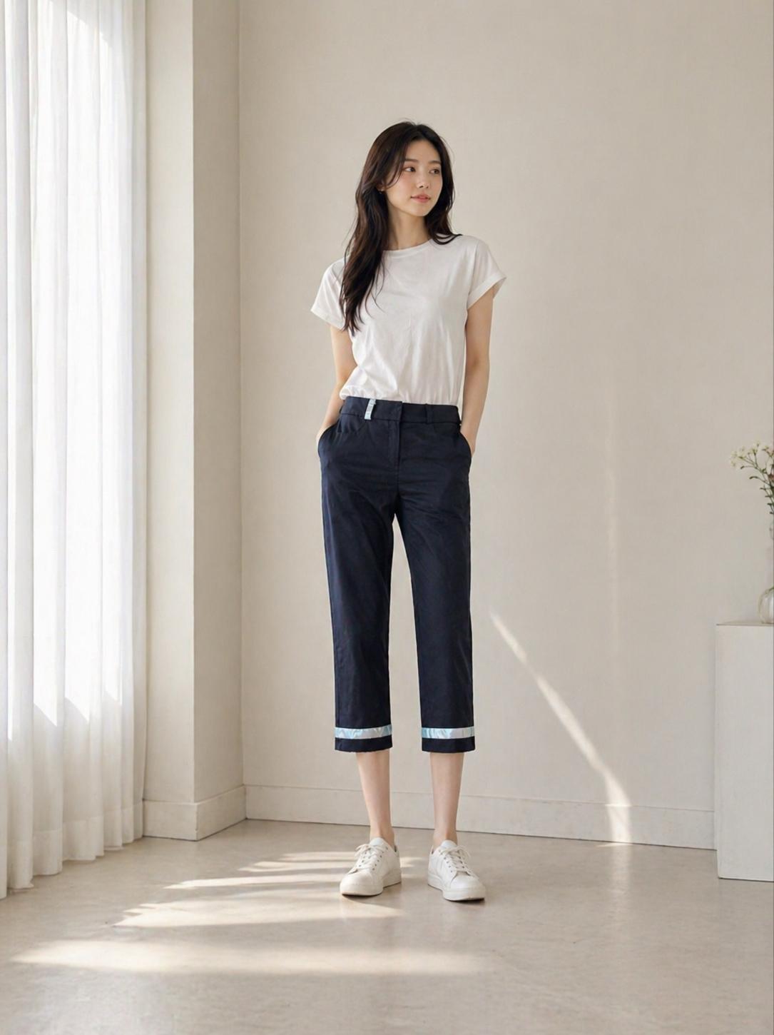 마젤토브 네이비 배색 슬랙스 카프리 팬츠 2