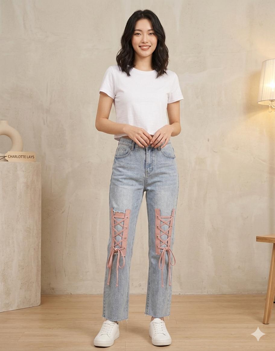 샬롯세이즈 레이스업 데미지 와이드 데님 팬츠 2