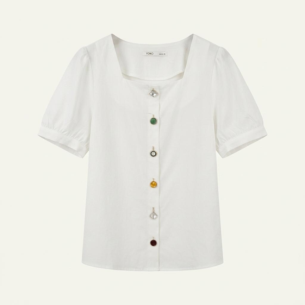 MIXXO 화이트 블라우스 퍼프 반팔 1