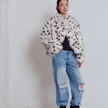 PEEP 달마시안 리버시블 폭스 퍼 봄버 자켓 코트 mist gray 4