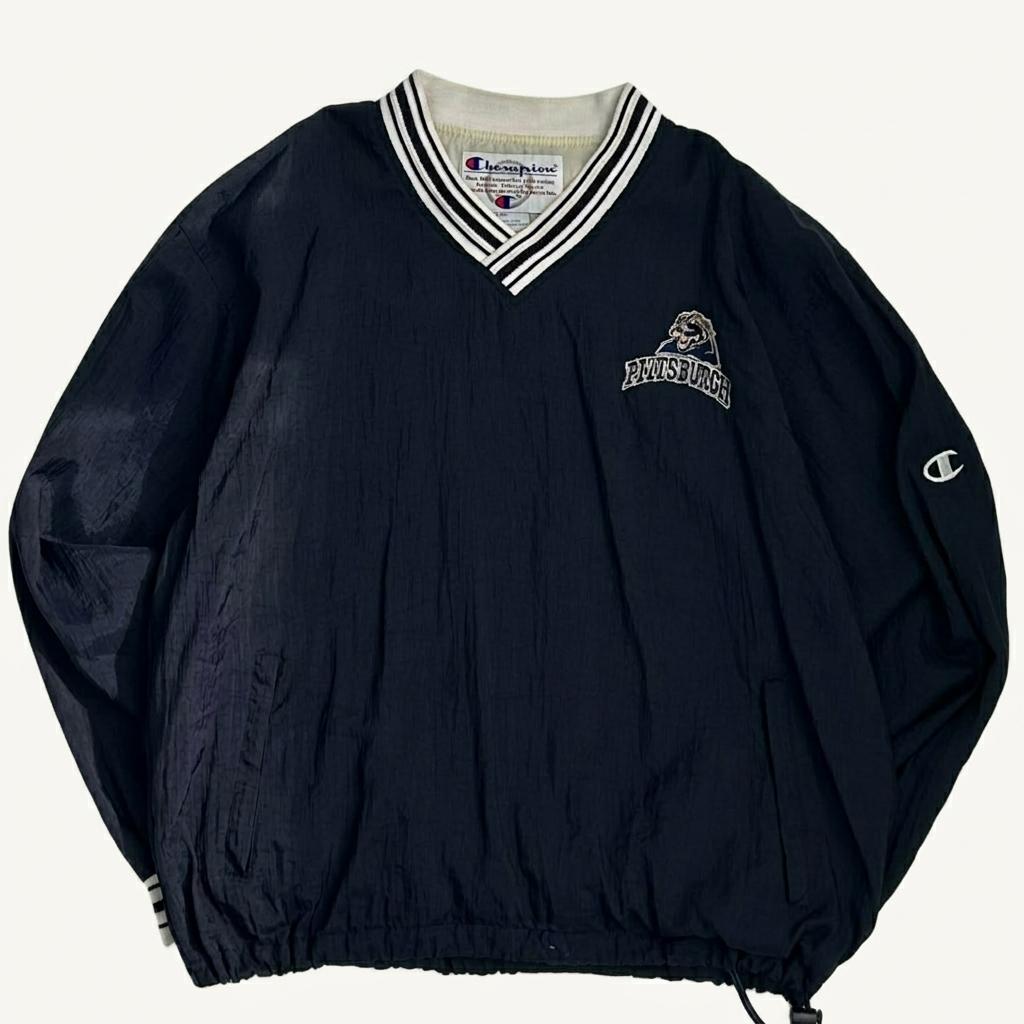 [L] Champion 90s Pittsburgh v-neck nylon pullover 1