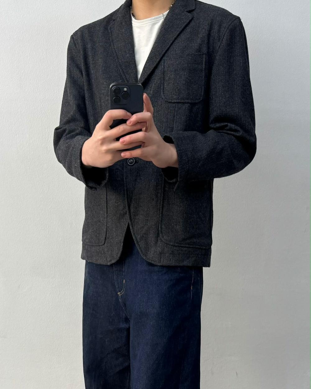 [L] Beslow Standard herringbone wool blazer 3