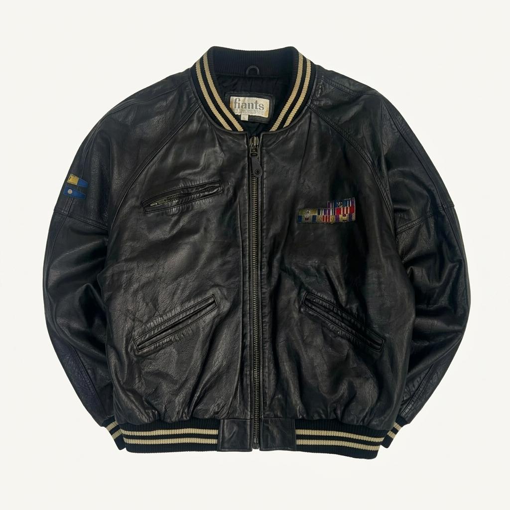 [Hants leather varsity jacket black] 1
