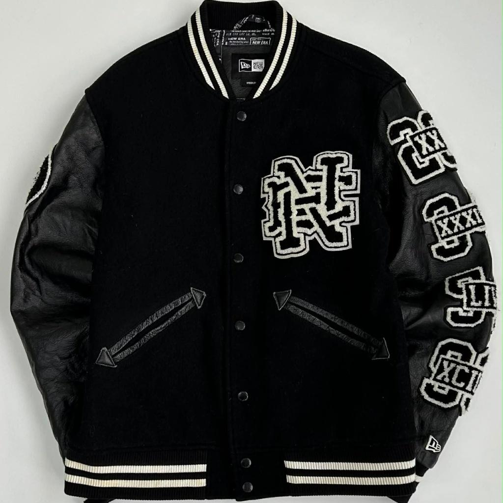 [M] New Era leather sleeve varsity jacket 2