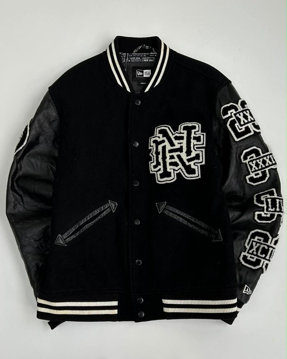 [M] New Era leather sleeve varsity jacket 3