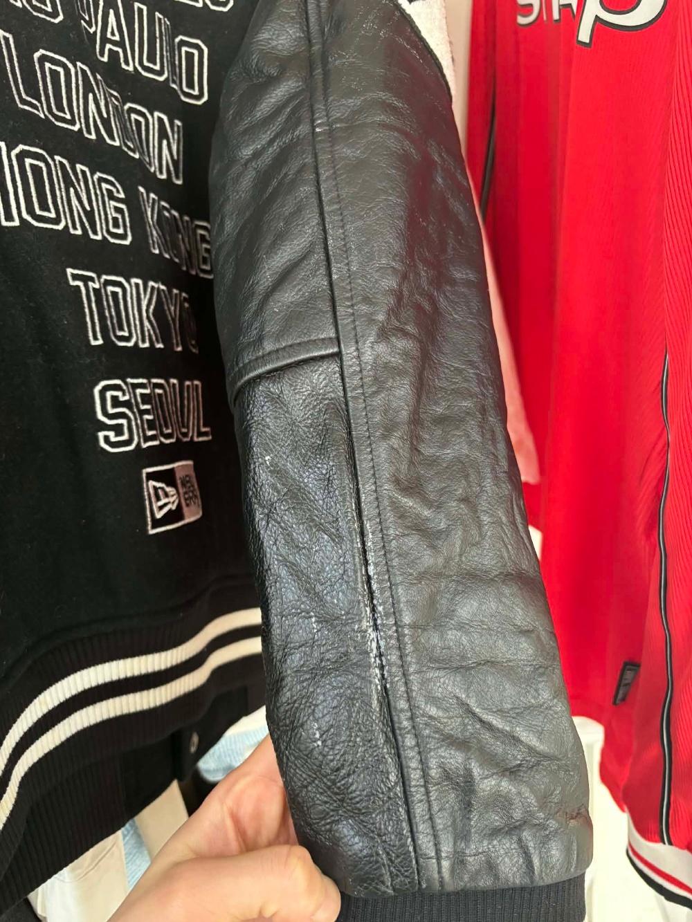 [M] New Era leather sleeve varsity jacket 6