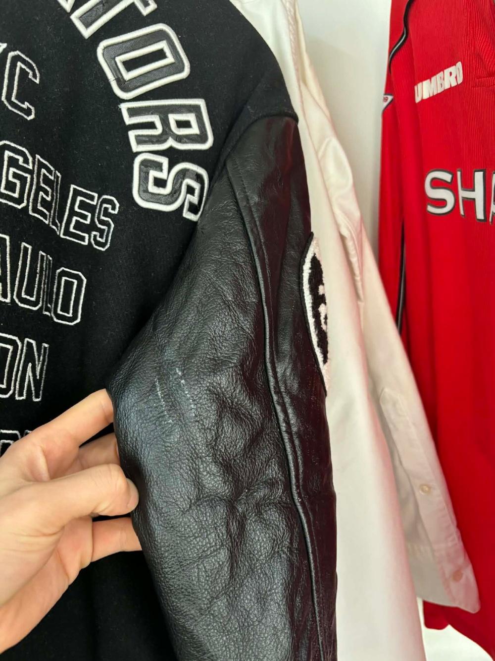 [M] New Era leather sleeve varsity jacket 4