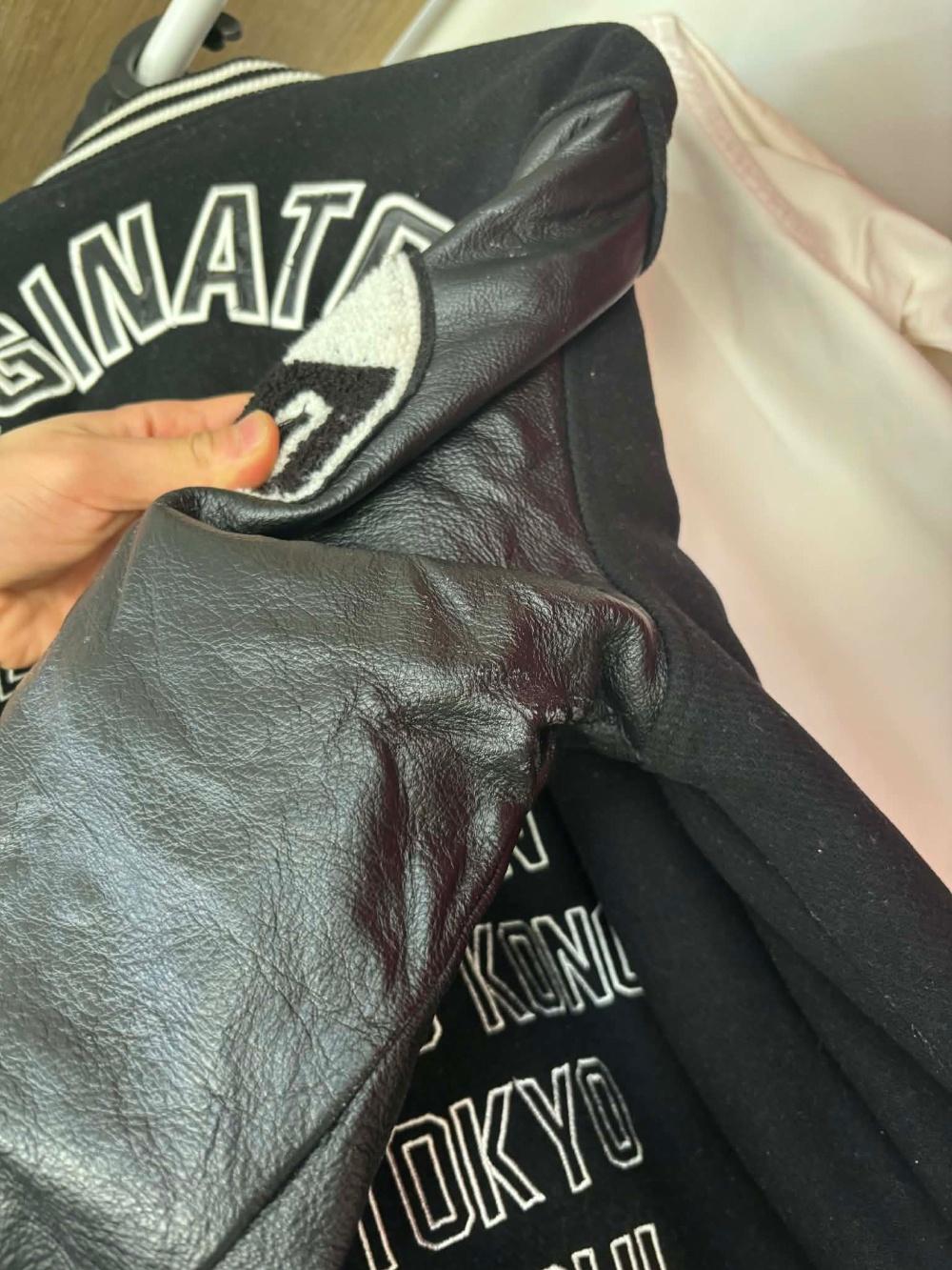 [M] New Era leather sleeve varsity jacket 5