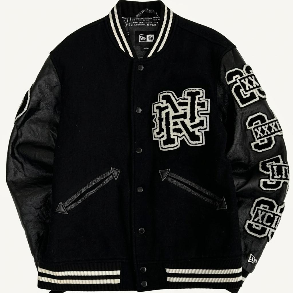 [M] New Era leather sleeve varsity jacket 1