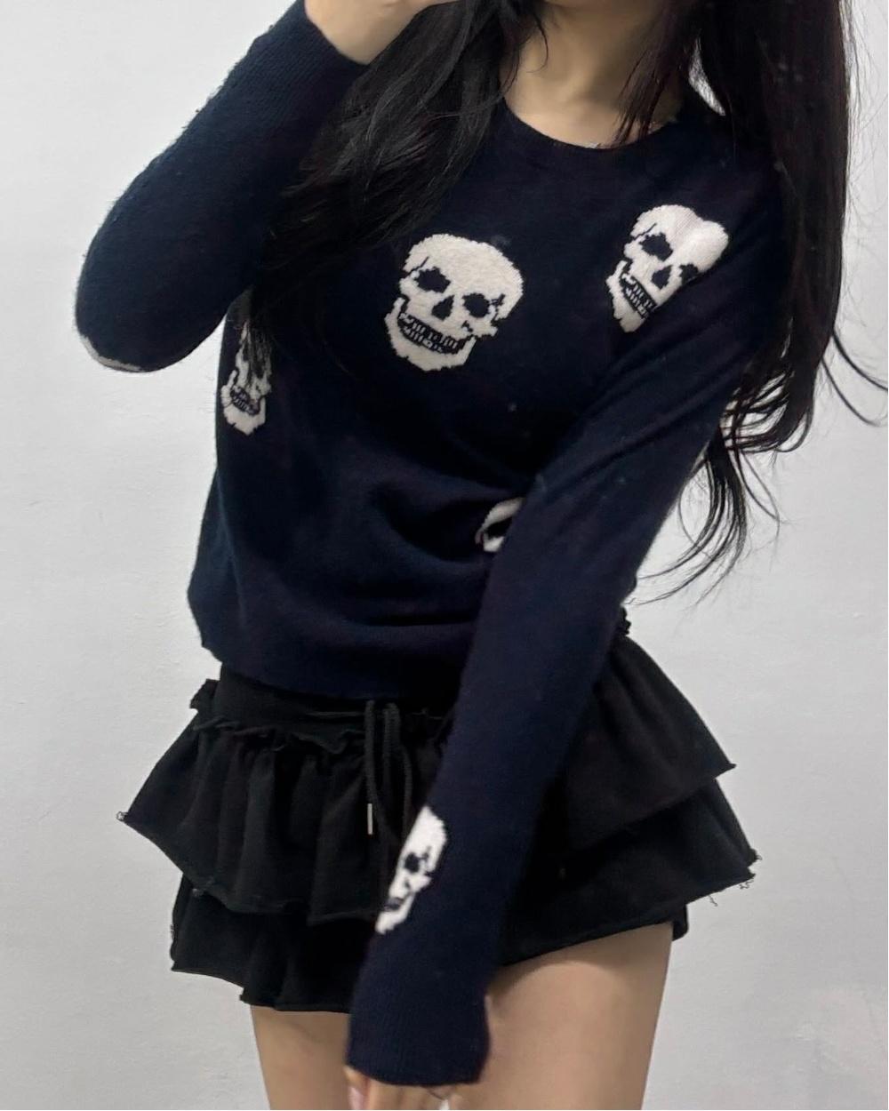 [XS] Skull cashmere skull pattern cashmere knit 4