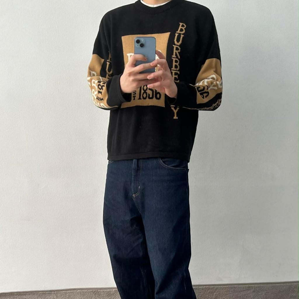 [L] Burberrys 1856 logo knit sweater (Made in 2
