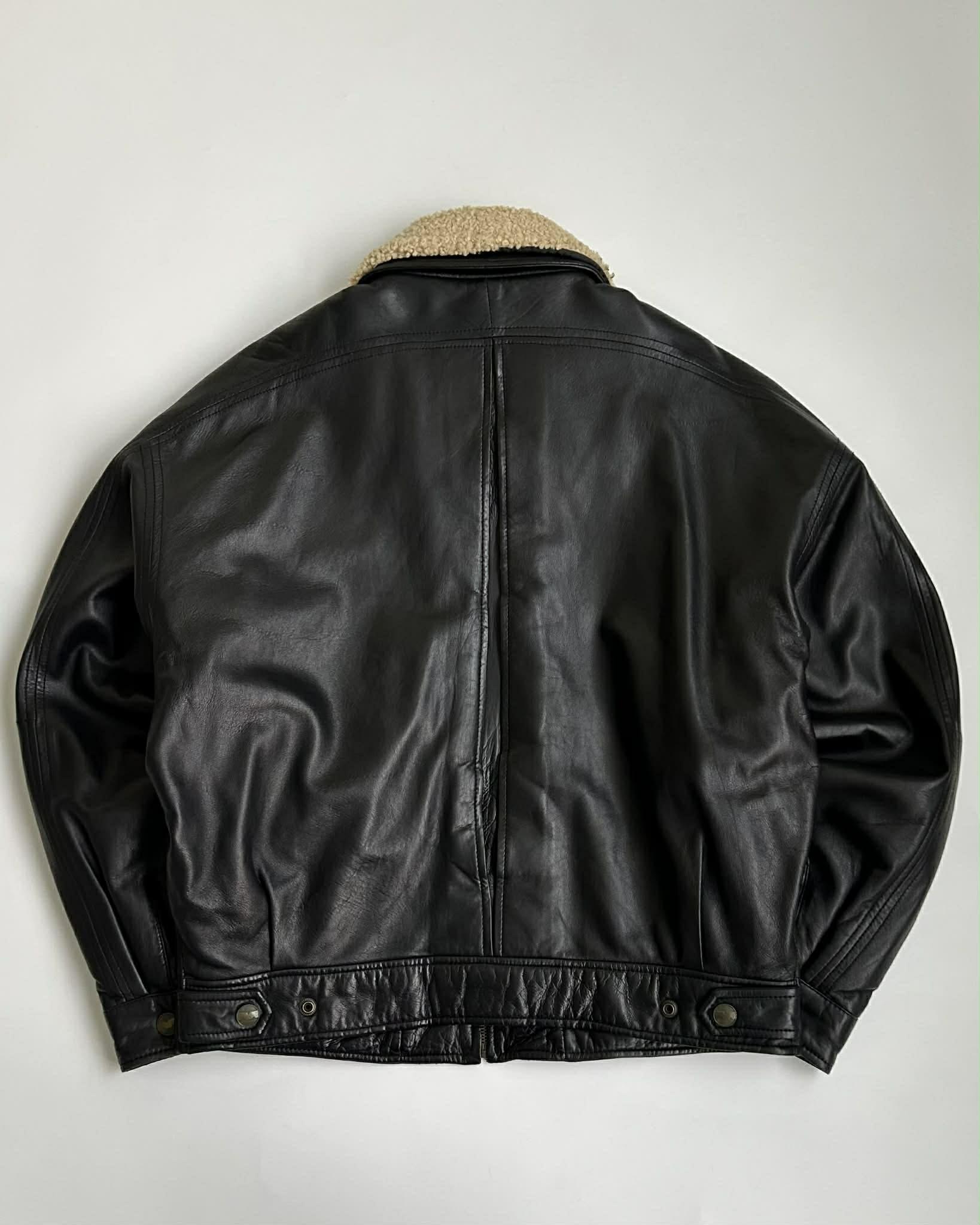 [105]Vintage Shearling Collar Leather Jacket 2