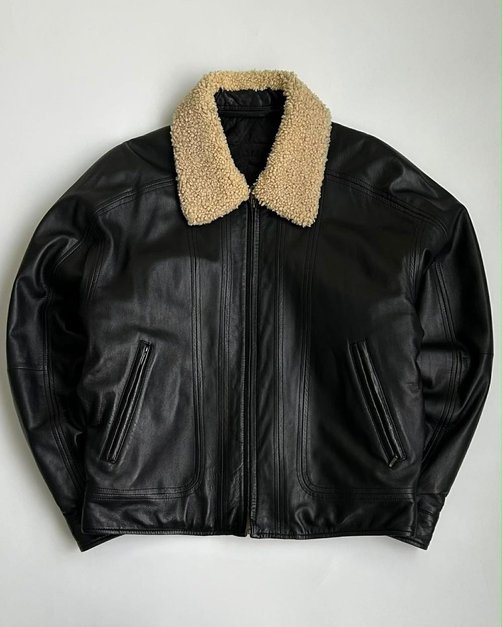 [105]Vintage Shearling Collar Leather Jacket 4