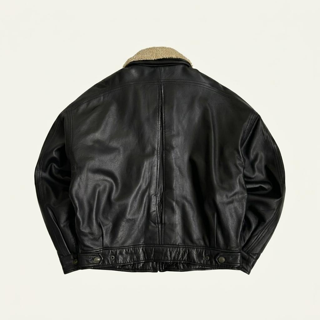 [105]Vintage Shearling Collar Leather Jacket 1