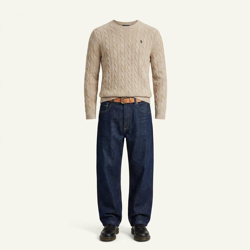 [M] Polo ralph lauren cable knit sweater beige 1