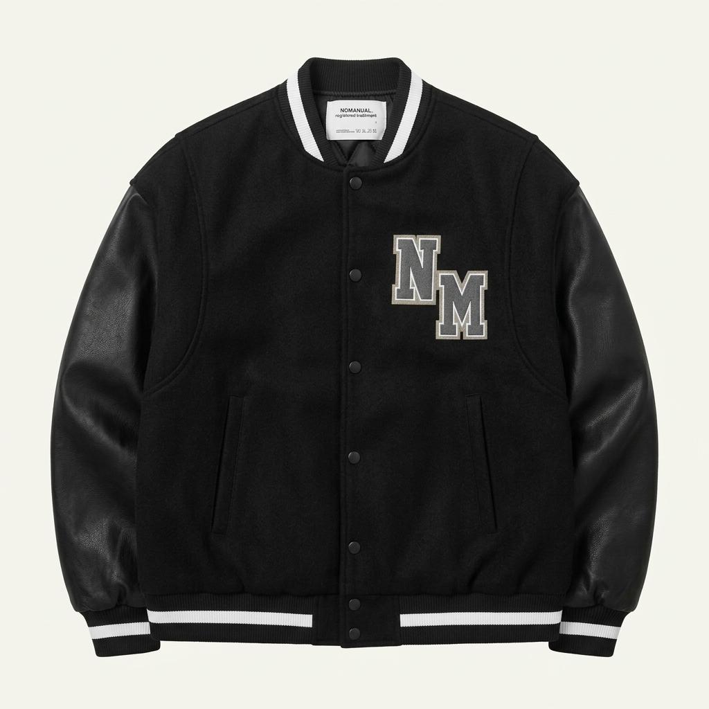 [L] NOMANUAL nm varsity jacket black 1