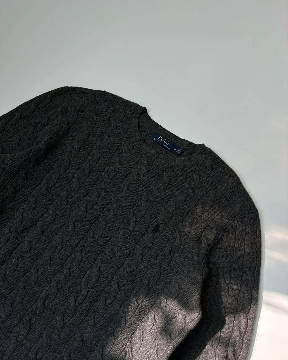 [M] POLO Ralph Lauren cable knit sweater charcoal 6