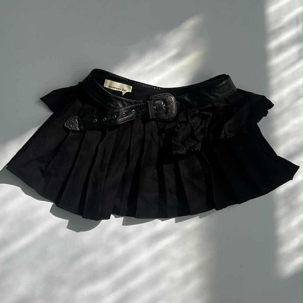 Andersson Bell pleated mini skirt with leather 2