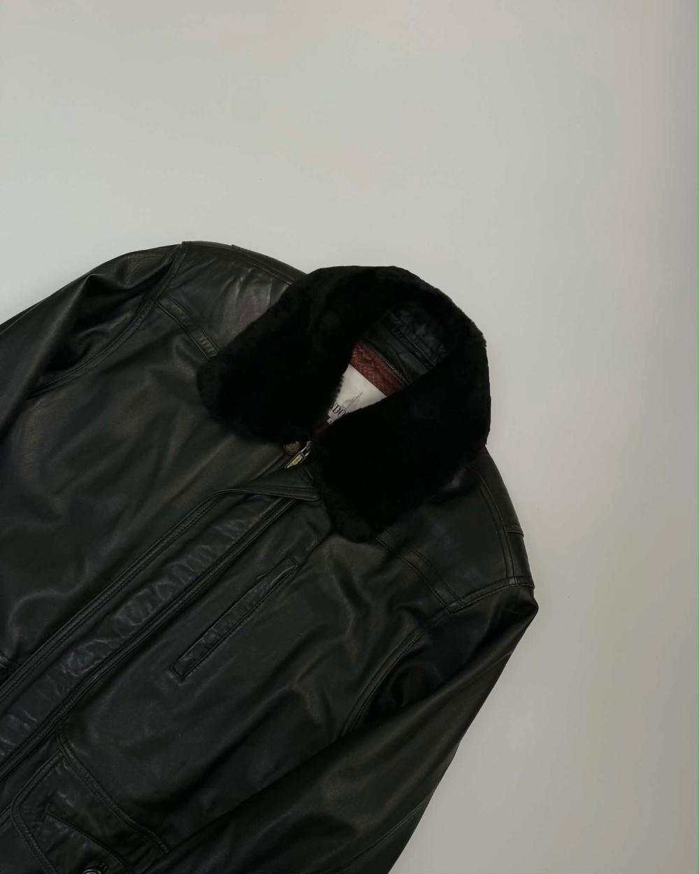 [100] LONDON FOG leather fur collar half coat 3