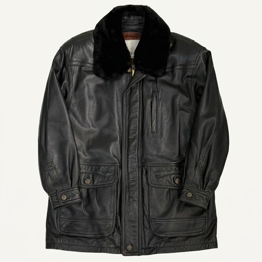 [100] LONDON FOG leather fur collar half coat 1