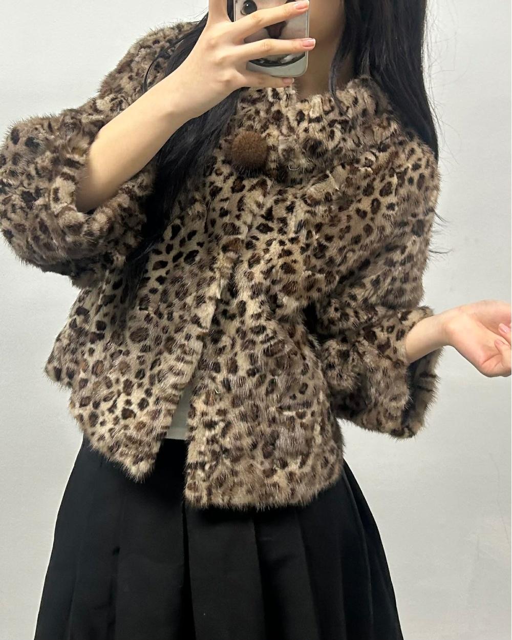 [S] Deeo Leopard Mink Fur Short Jacket 4