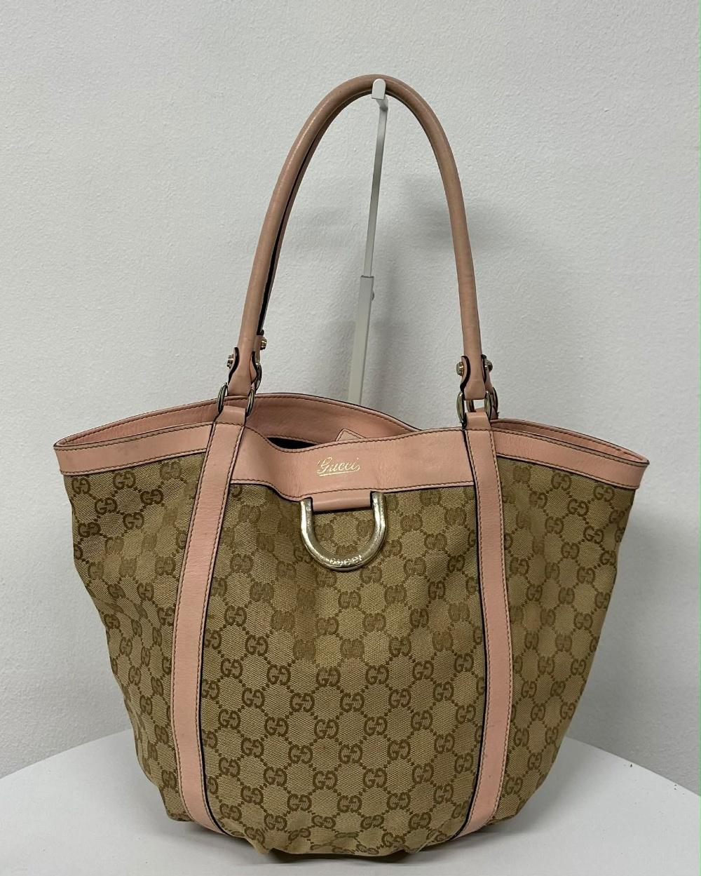 Gucci GG Canvas Pink Trim D-Ring Tote Bag 2