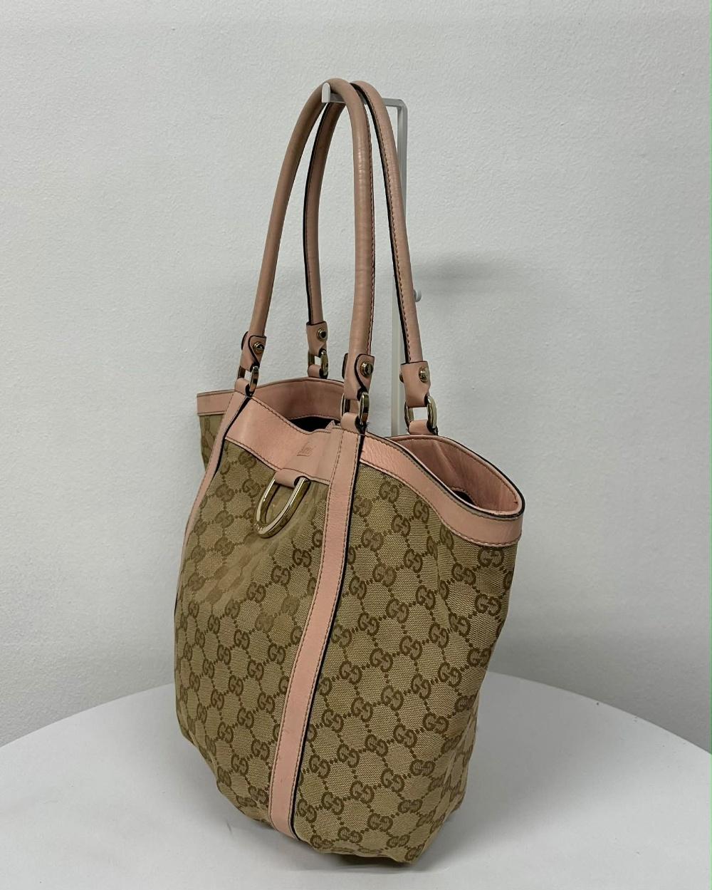 Gucci GG Canvas Pink Trim D-Ring Tote Bag 4
