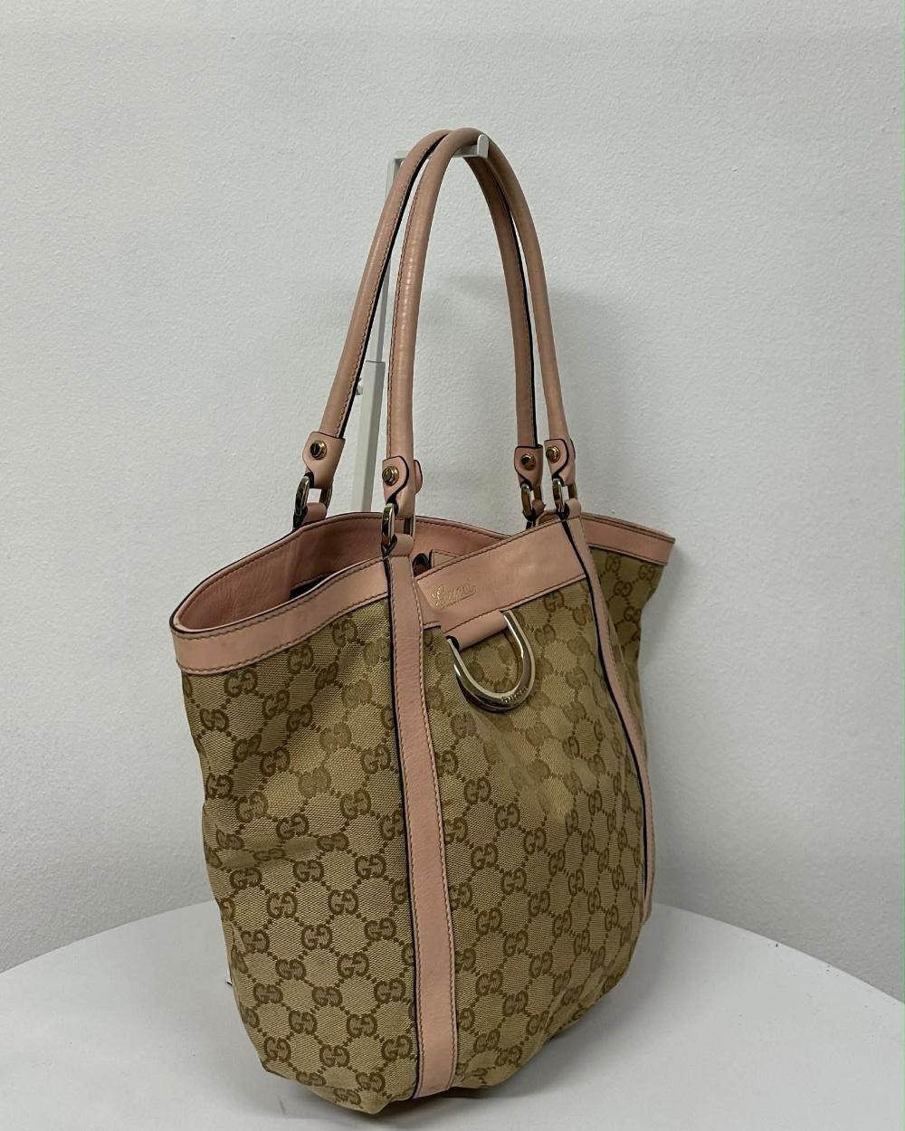 Gucci GG Canvas Pink Trim D-Ring Tote Bag 5