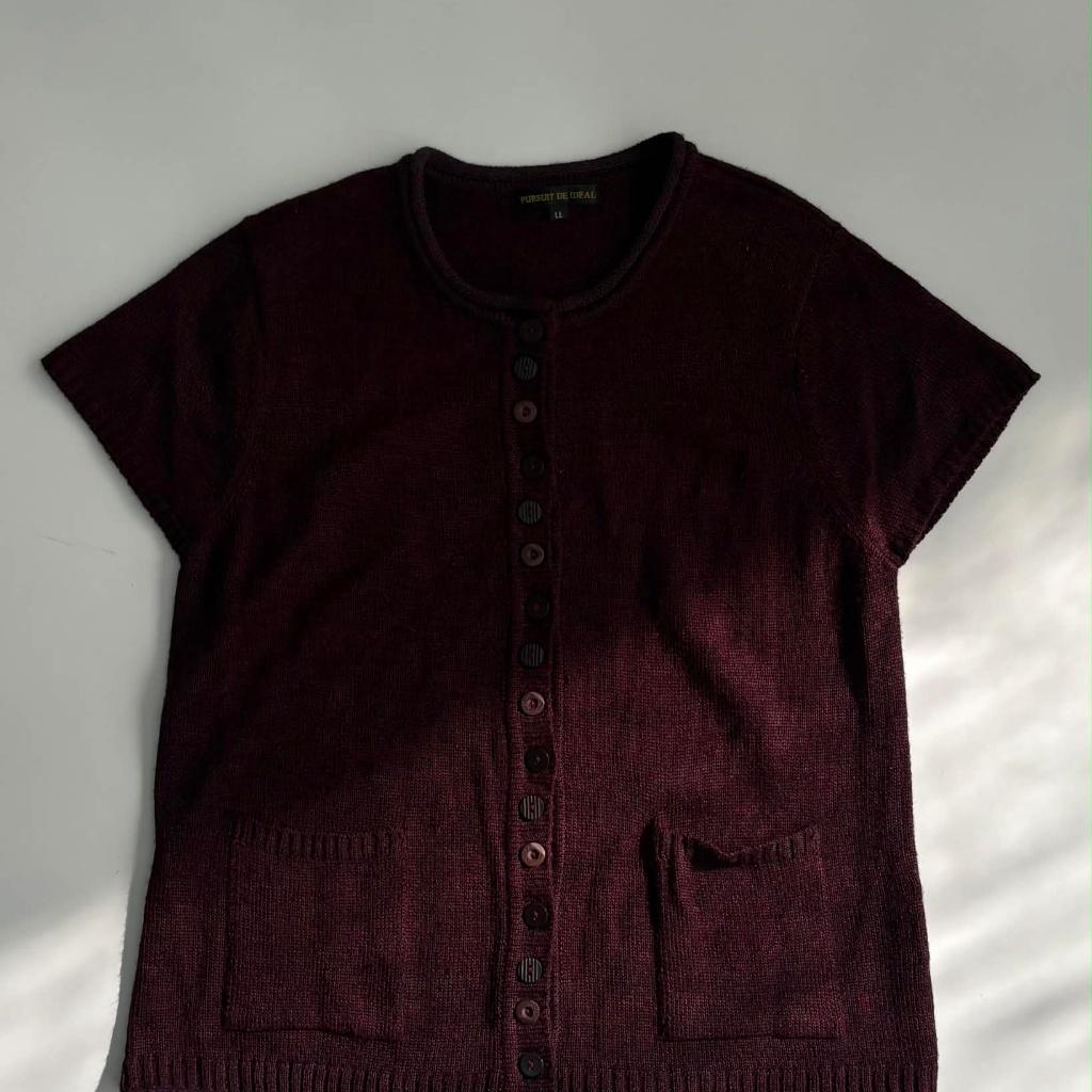 [L] Pursuit de Ideal Burgundy Knit Cardigan 2
