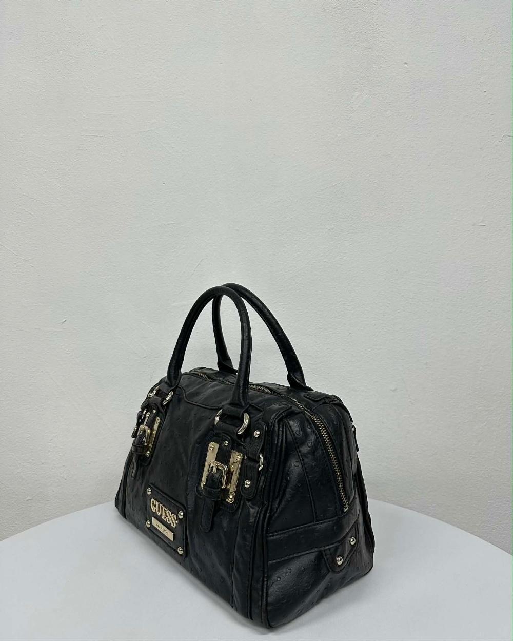 GUESS Ostrich Embossed Leather Boston Bag 3