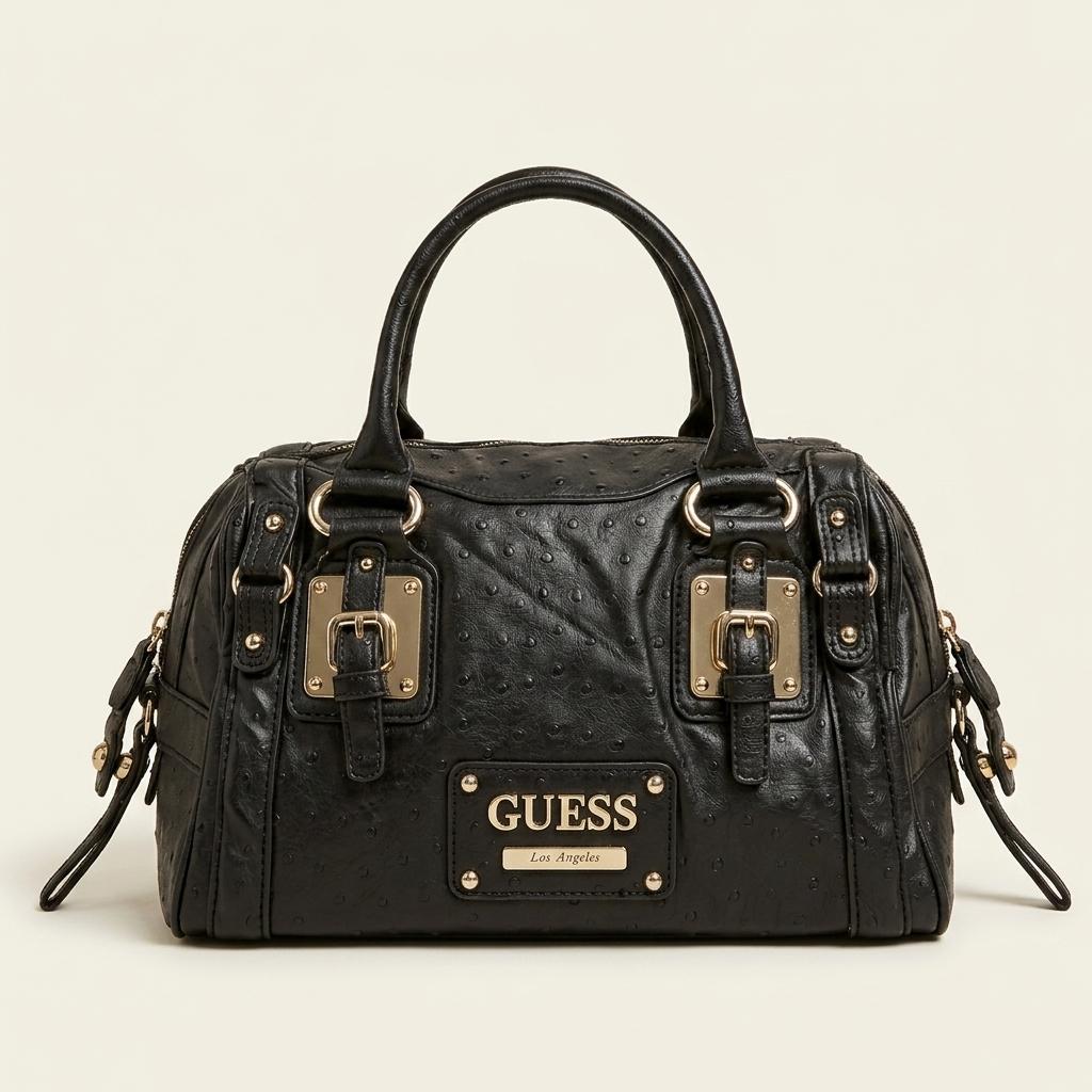 GUESS Ostrich Embossed Leather Boston Bag 1