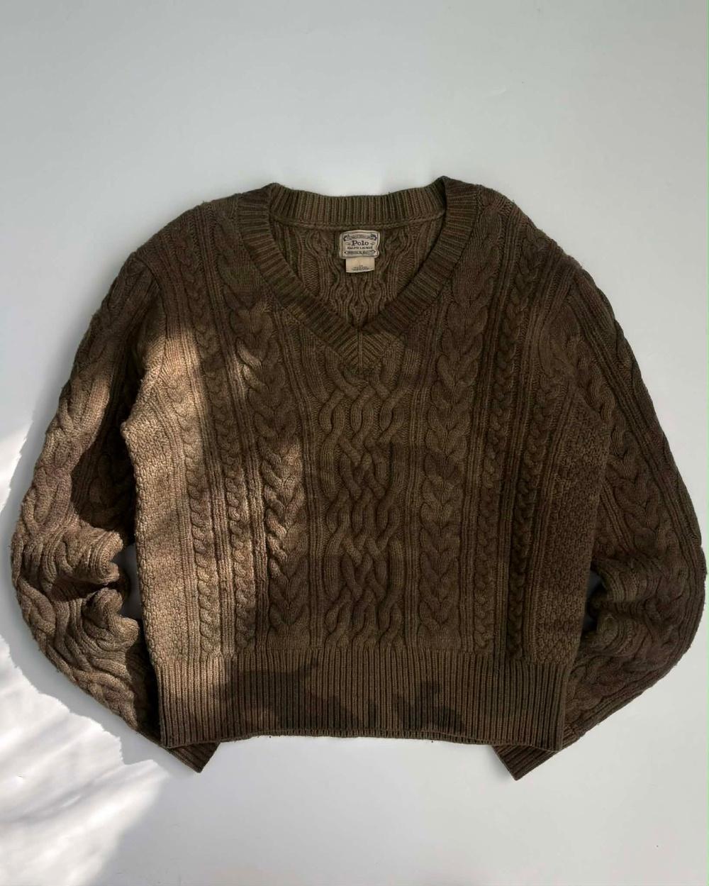 [L] Polo Ralph Lauren Fisherman Camo V-Neck Wool 4