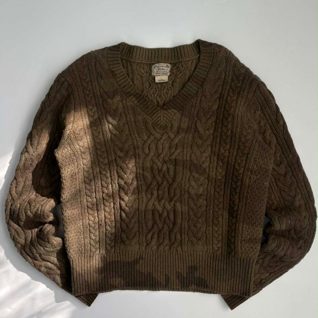 [L] Polo Ralph Lauren Fisherman Camo V-Neck Wool 2